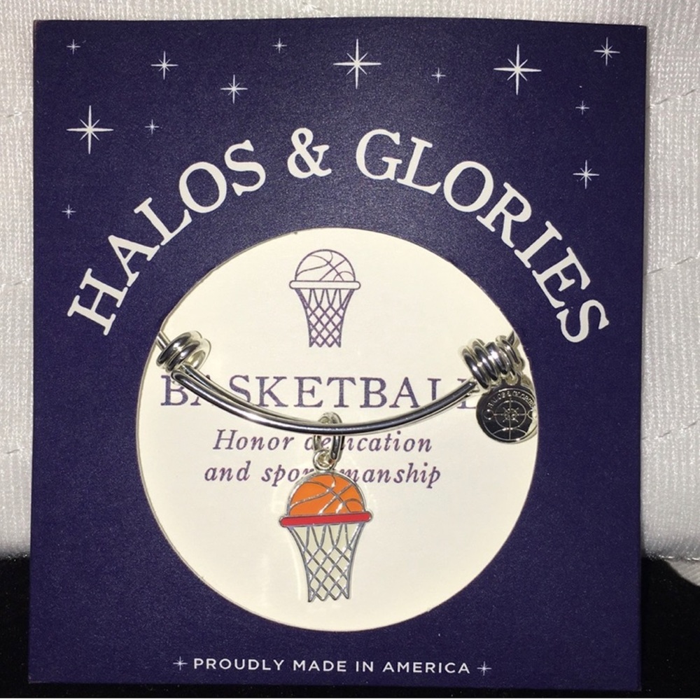 Halos & Glories Basketball Expandable Silver Bangle Bracelet NWT